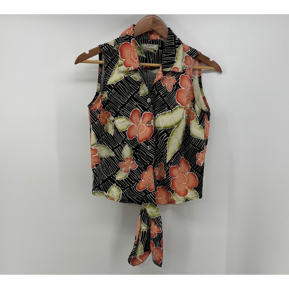 Tommy Bahama Sleeveless Tie Front Shirt Women's XS Linen Blend Floral Print